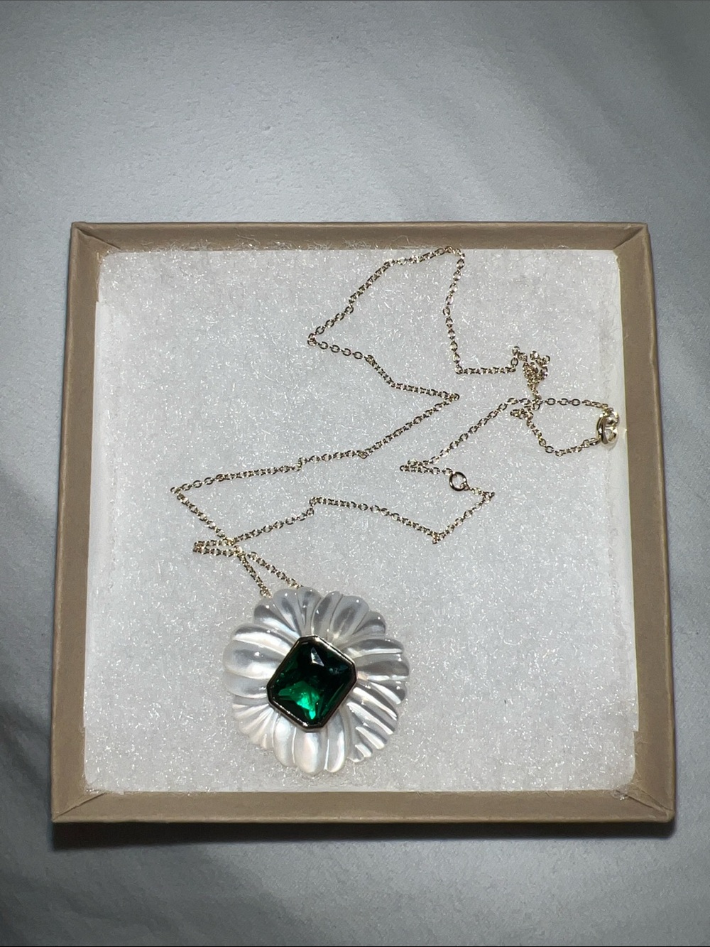 Nicola Bathie mother of pearl and emerald necklace